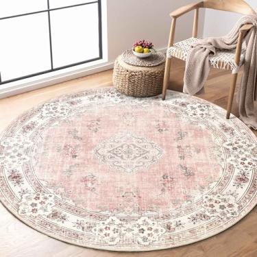 Imagem de MUJOO Tapete redondo rosa 1,2 m, tapetes circulares laváveis para quarto, sala de estar, banheiro, boho, pequeno, antiderrapante, tapete circular, blush floral