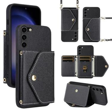 Imagem de Dibosom Capa carteira minimalista para Samsung Galaxy S23 5G com alça de ombro, 6 compartimentos para cartões, fina e fina, suporte para cartão de crédito, capa para celular para S 23 23S GS23 G5