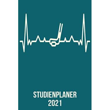 Imagem de Studienplaner 2021: Wochenplaner zum notieren, organisieren und planen DIN A5. Kalender/Terminkalender/Monats- / Tagesübersicht/Kontakt- / Geburtstags listen/Hockey Puck heartbeat herzschlag