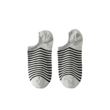 Imagem de chanstore 3 pares - Meias femininas de algodão puro primavera e outono boca rasa invisível verão fino todo algodão antiderrapante listrado meias curtas - cinza