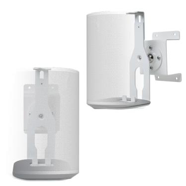 Imagem de shinar Suporte de parede de metal compatível com Sonos Era 100 Sonos One Sonos One SL Sonos Play 1: gira até 360° / Inclina -70° / + rotação de 70° sem ajustar parafusos máx. 8 kg branco (pacote com