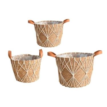 Imagem de Gralara 3Pcs Cestas de palha trançadas para plantadores Cestas trançadas Cestas decorativas de plantas Boho Cestas de armazenamento para vasos de plantas, Branco