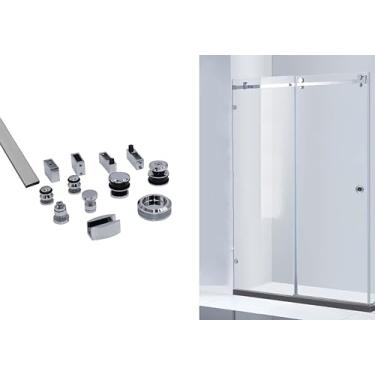 Imagem de Kit Porta de Correr para Box de Banheiro 2 Metros, Inox Polido,F1 Ellegance, Sistema Deslizante