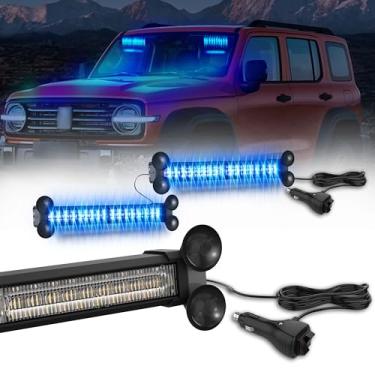 Imagem de WINECO Barra de luzes estroboscópicas de emergência LED para conselheiro de trânsito, luz piscante direcional de aviso de segurança para para-brisa de carro, suporte dividido com ventosas para
