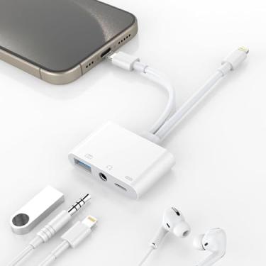 Imagem de Rocketek Adaptador auxiliar + USB de 3,5 mm para iPad, conector USB C para fone de ouvido de 3,5 mm + câmera USB + adaptador USB OTG para iPhone 15, iPad, pen drive USB, teclado