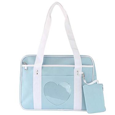 Imagem de Bolsa escolar japonesa em formato de coração com janela em formato de coração da Ita, bolsa grande JK para meninas, bolsa esportiva, anime para escola, bolsas para cosplay da Lolita Comic DIY, Azul, 1