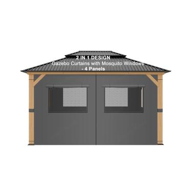 Imagem de Cortinas Gazebo 25,5 x 25,4 cm Gazebo Universal Substituição Cortinas de Privacidade com Mosquito Janelas - Tela Fechável com Zíper Design 2 em 1 Conjunto de Sombra de Proteção de 4 Painéis (com