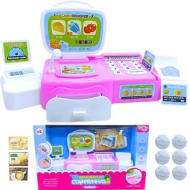 Imagem de Brinquedo Caixa Registradora COM GAVETA E SCANNER + MOEDAS + DINHEIRINHO + CARTÃO Mini Mercado Luz E Som Comprinhas Brincando de Comprinhas Mercadinho EDUCATIVO APRENDIZADO