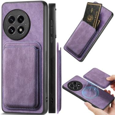 Imagem de Ysnzaq Capa carteira magnética 2 em 1 para OnePlus 13 para homens e mulheres, capa de couro PU premium fina com slots de cartão destacáveis para OnePlus 13 FKB retrô roxo