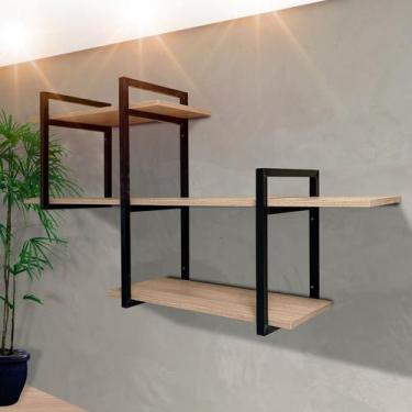 Imagem de Prateleira Industrial Ferro E Madeira Rustica Suspensa Casa - Metal de