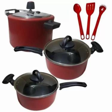 Imagem de Conjunto Grande Teflon Vermelho Antiaderente  6 Peças - Marcolar