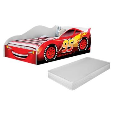 Imagem de Cama Carro Solteiro Speed Infantil Montessoriana Meninos Quarto Criança Com Colchão Cor Vermelho