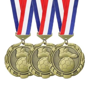 Imagem de PATIKIL Medalha de prêmio de 3 peças, troféu de medalhas de futebol de 7,6 cm com fita de pescoço liso Prêmios de lembrancinha de festa de futebol para competições de reuniões esportivas, ouro