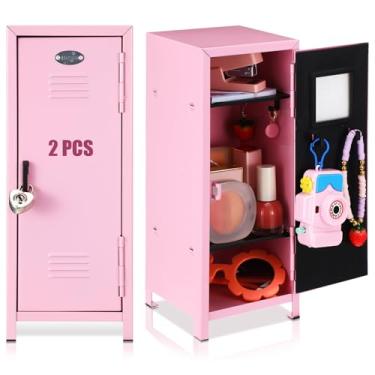 Imagem de Vercraft 2 minicacifos de Natal com trava e 2 chaves em miniatura de 27 cm pequeno armário de armazenamento realmente fofo para Natal, Papai Noel, mesa, escola, escritório em casa (rosa)