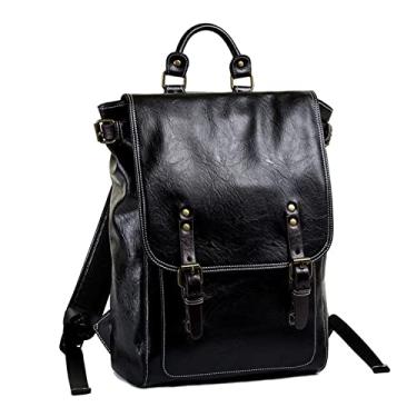 Imagem de Mochila masculina retrô Mochila de couro de luxo para homens Bolsa para laptop de grande capacidade Mochilas de viagem masculinas