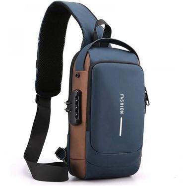 Imagem de Pochet Masculina Com Cadeado à Prova D`água Anti-roubo Azul Com Dourado