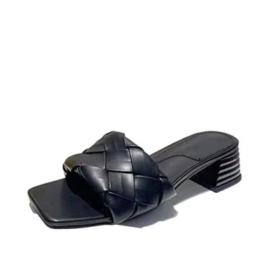 Imagem de Sandálias femininas de verão, qualidade, brancas, pretas, roxas, mulas, salto quadrado, chinelo, sapatos femininos(Black,41EU)