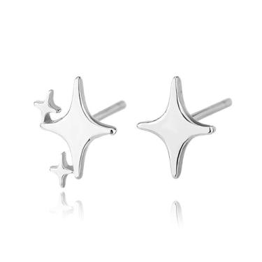 Imagem de Brincos de estrela, brincos de estrelas douradas, brincos de pino para mulheres, brincos de estrela boho para mulheres, brincos de estrela de quatro pontas, Adjustable size, Zinco, Sem pedra preciosa