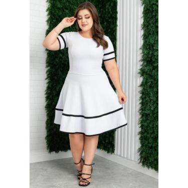 Imagem de Vestido Midi Gode Rodado Evangélico Branco Roupas Festa Igreja Gospel 