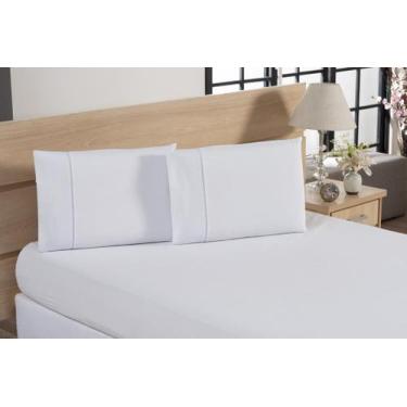 Imagem de Jogo De Lençol Queen 100% Algodão  Ponto Palito 3 Pç Branco - Sara enx