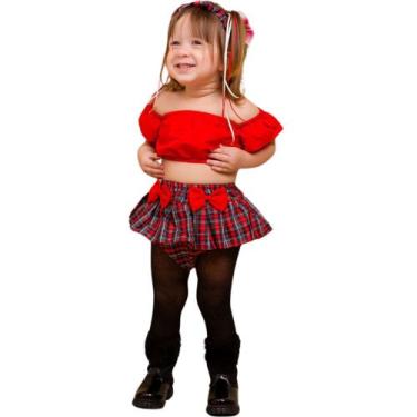 Imagem de Conjunto Roupa Bebê Festa Junina Xadrez Mesversário Com Laço - STAR GO