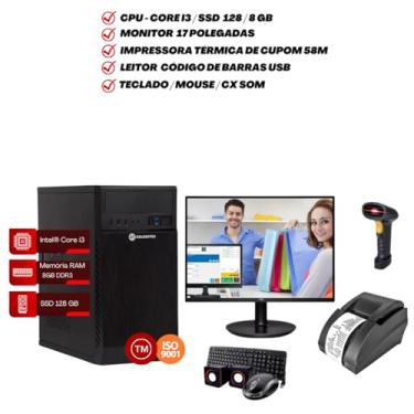 Imagem de KIT PDV COMPLETO Intel Core i3, SSD 120GB, 8GB RAM, Monitor, Leitor Código de Barras, Impressora Térmica, Teclado, Mouse e Caixa de Som