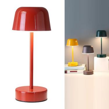 Imagem de AILELANG Luminária De Mesa Pequena Cogumelo Sem Fio Recarregável, Vermelha Com Porta Usb, Toque Em 3 Cores, Escurecimento, Temperaturas 2700K 3500K 5000K, Para Quarto, Sala De Estar, Sala De Jantar,