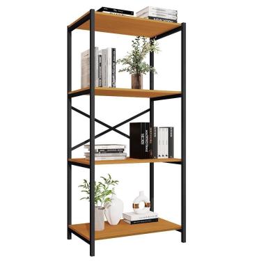 Imagem de Estante Livreiro Steel 76cm Estilo Industrial Com Pés Em Aço Preto/naturale Preto/naturale
