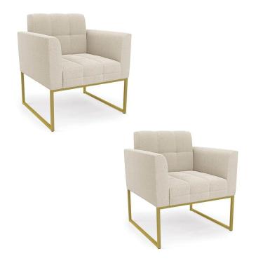 Imagem de Poltrona Decorativa Industrial Dourado Kit 2 Elisa Bouclê Bege D03 - D'rossi