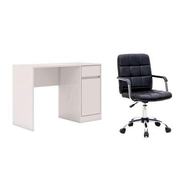 Imagem de Conjunto de Mesa Morada 1 pt 1 gv Branca com Cadeira de Escritório Secretária Giratória Fitz Preta