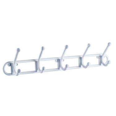 Imagem de Cabide De Parede Ou Porta Plástico Branco Com 5 Ganchos