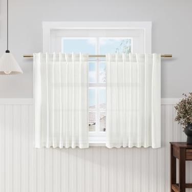 Imagem de Cortinas Ivory Kitchen Cafe 113 cm de comprimento, conjunto de 2 painéis, bolso traseiro para haste, semitransparente, filtro de luz, cortinas curtas Farmhosue para janela de porão, banheiro, sala de