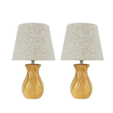 Imagem de Kit 2 Abajures Cor Madeira Cúpula Palha - Luminárias de Mesa - Larador