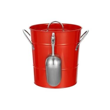 Imagem de Balde de Gelo Balde de gelo de aço inoxidável com tampa Balde de gelo portátil Champanhe Cerveja Balde de pelota de gelo de alta cor Refrigerador de Vinho(Red)