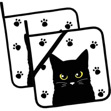 Imagem de Conjunto de 2 suportes de panela fofos para gatos pretos, resistentes ao calor, para cozinha, micro-ondas, forno e churrasco