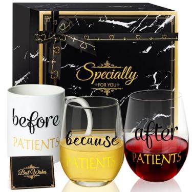 Imagem de Caneca de café Before Patients After Patients and Because Patients Taças de vinho sem haste Conjunto de presente engraçado para dentistas médicos ideia de presente exclusivo para Dia dos Enfermeiros