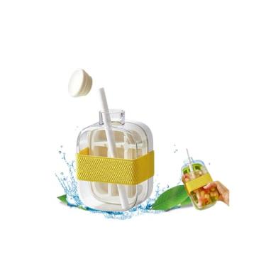 Imagem de Garrafa de gelo 2 em 1 com canudo – Garrafa de água com bandeja de gelo fácil de pressionar, tampa à prova de vazamento, máquina de gelo vertical para freezer, viagens, academia e uso doméstico