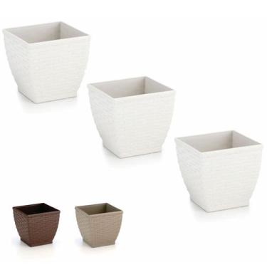 Imagem de Cachepos Rattan Quadrado Mini - Kit 3 Unidades Vaso Azaleia Orquidea -