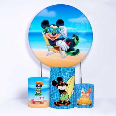 Imagem de Kit Painel de Festa Redondo de 1,50m e Trio de Cilindros Mickey Mouse - Fera Print