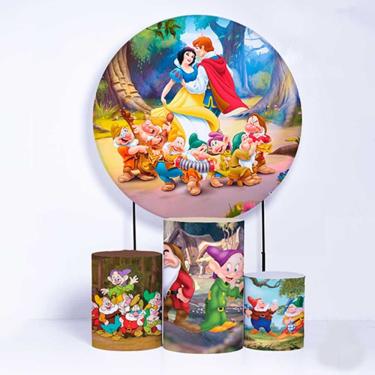 Imagem de Kit Painel de Festa Redondo e Trio de Cilindros Branca de Neve - Fera Print