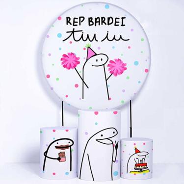 Imagem de Kit Painel de Festa Redondo de 1,30m e Trio de Cilindros Bento Flork - Fera Print