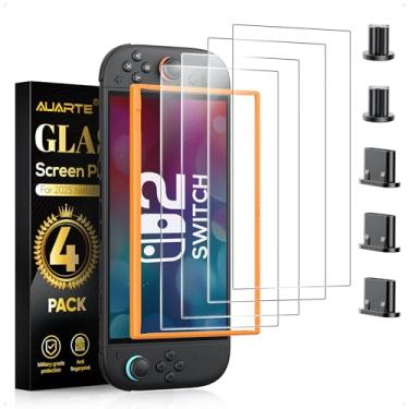 Imagem de Auarte [Pacote com 5 protetores de tela antipoeira para console Nintendo Switch 2 2025 com moldura de alinhamento, acessórios de película de vidro temperado transparente HD para Nintendo Switch 2