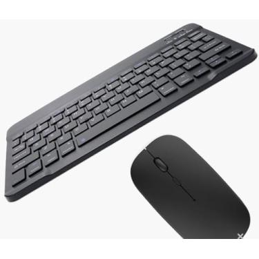 Imagem de Kit Teclado e Mouse Sem Fio Bluetooth Preto Para PC iPad Tablet Notebook