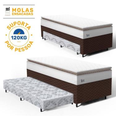 Imagem de Cama Box com Colchão de Molas Ensacadas Pillow Top Neve + Auxiliar de Espuma Unique Solteiro 88cm