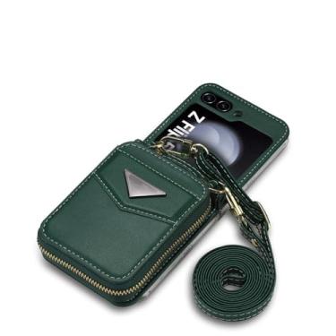 Imagem de HJZSZX Para Samsung Z Flip 6 Long Lanyard Couro Zip Wallet Cartão Telefone Case Crossbody Bolsa Capa (Para Samsung Z Flip 6/verde)