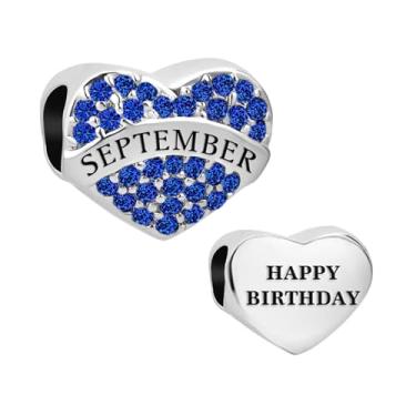 Imagem de MiiFort Pingente de coração de zircônia cúbica azul de setembro cintilante serve para pulseiras Pandora Charms Birthday Set