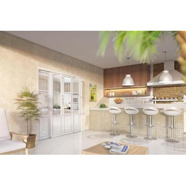 Imagem de Porta de Aço de Correr 213x200cm 4 Folhas com Grade Mosaico e Vidro Li