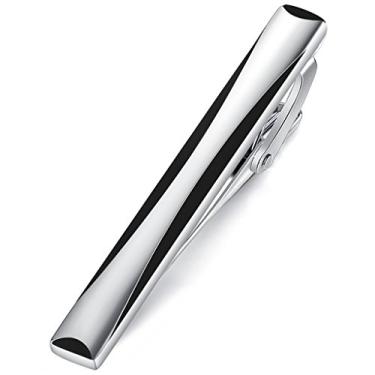 Imagem de HONEY BEAR Barra de prendedor de gravata masculina para presente de casamento de negócios de aço de tamanho normal 5,5 cm (prata com preto), aço inoxidável