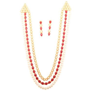 Imagem de Touchstone Coleção Contemporânea Kundan Indian Bollywood Conjunto de colar de joias longo designer em tom dourado ou branco para mulheres., 16 inches, Metal, Sem Pedra Preciosa