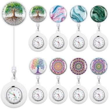 Imagem de Fullhawl 8 peças de relógio retrátil de enfermeira para enfermeira médica, presente de agradecimento, clipe no relógio de lapela, broche de decoração, carretel de crachá, Multicor, Natural